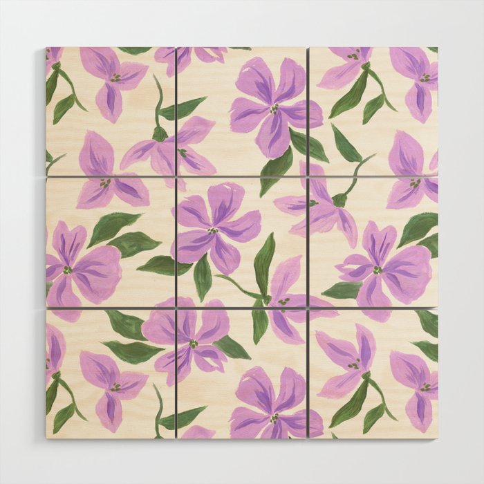 Lilac gouache flowers Wood Wall Art Gallery Image 1