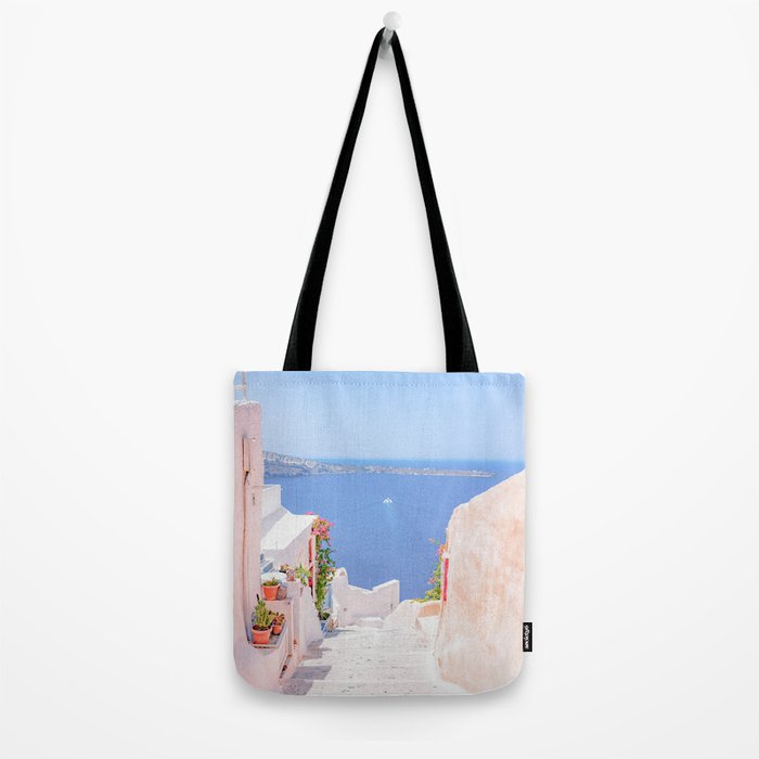 Santorini Greece Mamma Mia Pink Street Tote Bag Gallery Image 2