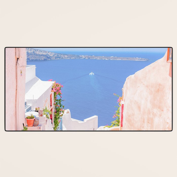 Santorini Greece Mamma Mia Pink Street Desk Mat Gallery Image 3