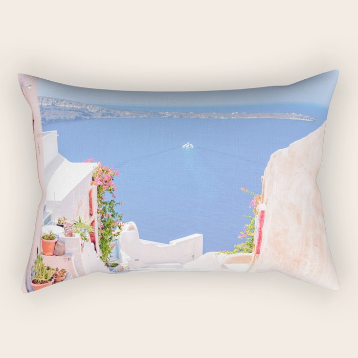 Santorini Greece Mamma Mia Pink Street Rectangular Pillow Gallery Image 1