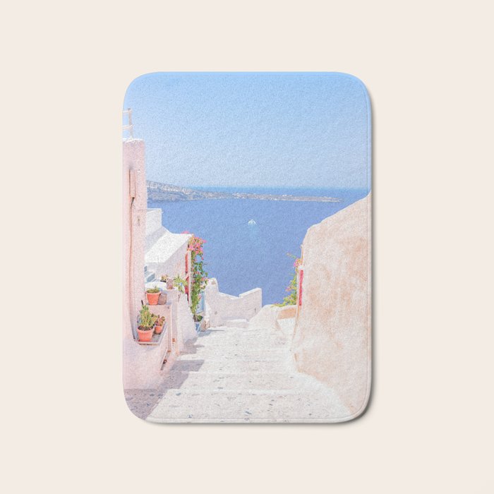 Santorini Greece Mamma Mia Pink Street Bath Mat Gallery Image 1
