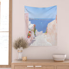 Santorini Greece Mamma Mia Pink Street Wall Tapestry Gallery Image 2