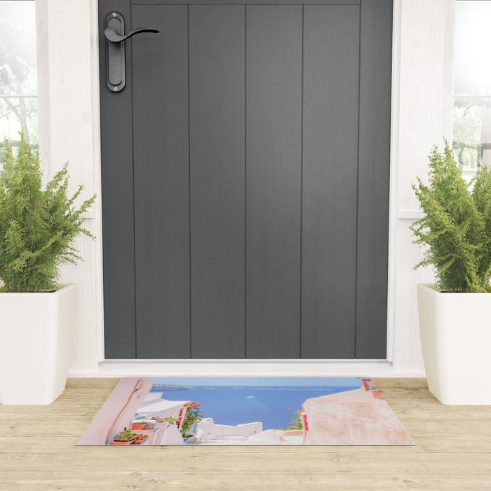 Santorini Greece Mamma Mia Pink Street Welcome Mat Gallery Image 3
