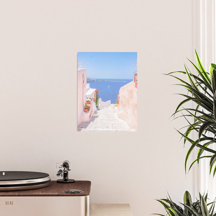 Santorini Greece Mamma Mia Pink Street Poster Gallery Image 2