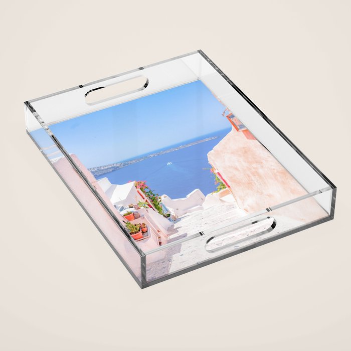 Santorini Greece Mamma Mia Pink Street Acrylic Tray Gallery Image 1