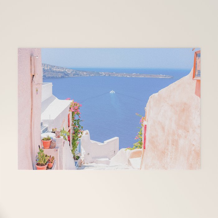 Santorini Greece Mamma Mia Pink Street Welcome Mat Gallery Image 1