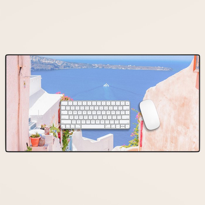 Santorini Greece Mamma Mia Pink Street Desk Mat Gallery Image 1