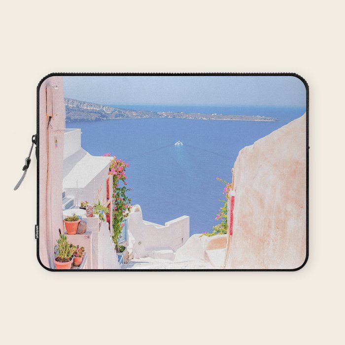 Santorini Greece Mamma Mia Pink Street Laptop Sleeve Gallery Image 1