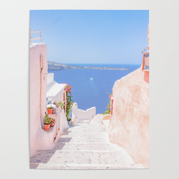 Santorini Greece Mamma Mia Pink Street Poster Gallery Image 4