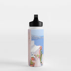Santorini Greece Mamma Mia Pink Street Water Bottle Gallery Image 3