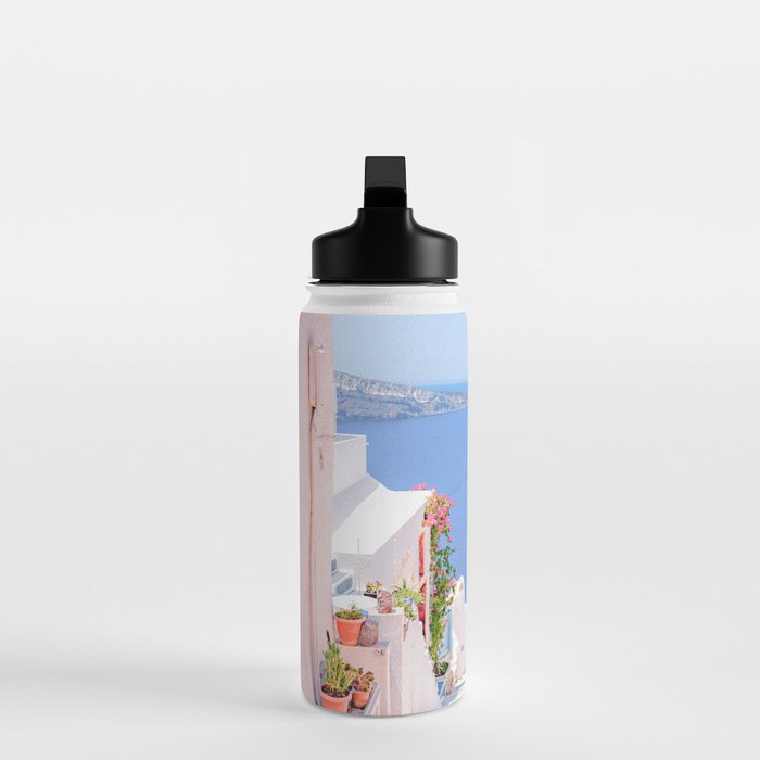 Santorini Greece Mamma Mia Pink Street Water Bottle Gallery Image 3