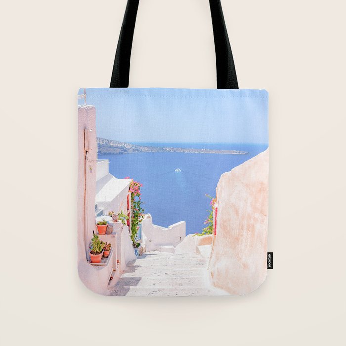 Santorini Greece Mamma Mia Pink Street Tote Bag Gallery Image 1