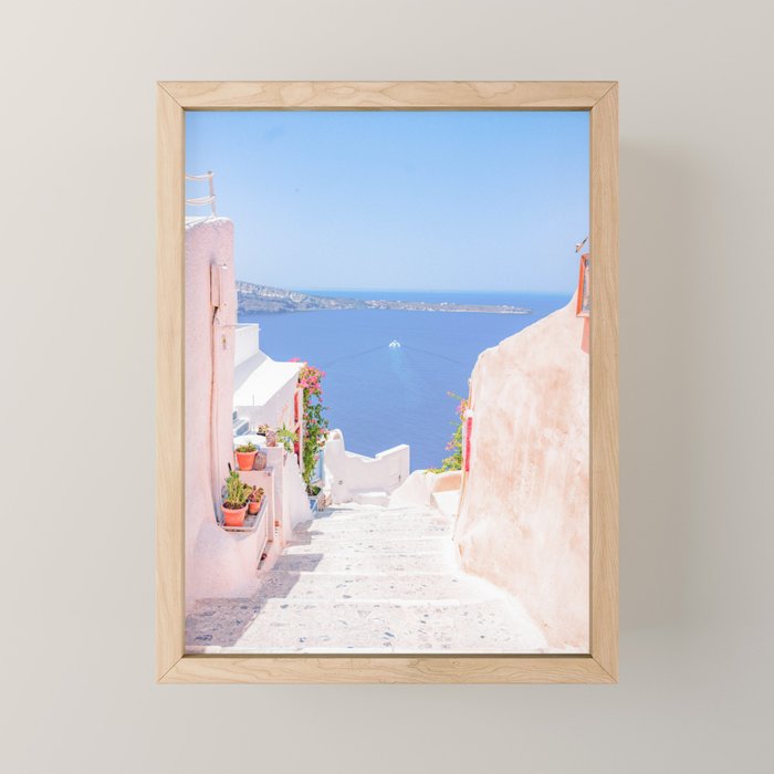 Santorini Greece Mamma Mia Pink Street Mini Art Print Gallery Image 1