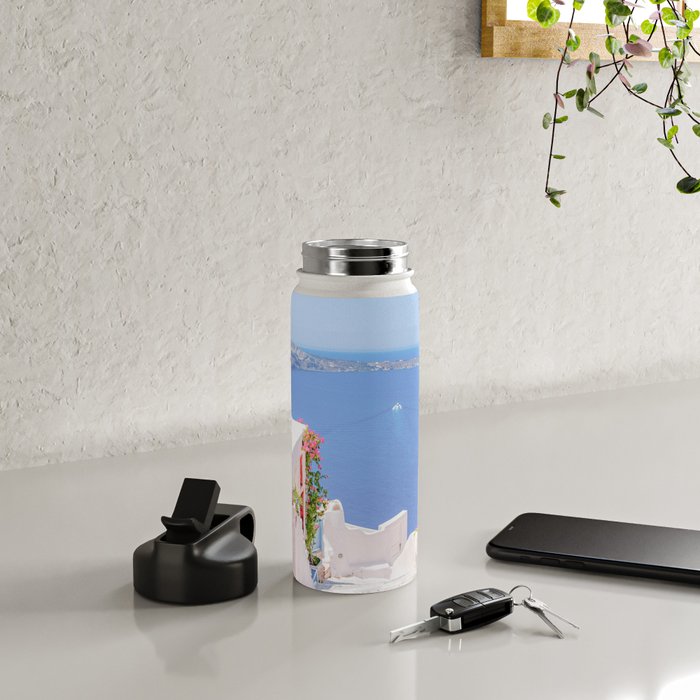 Santorini Greece Mamma Mia Pink Street Water Bottle Gallery Image 4