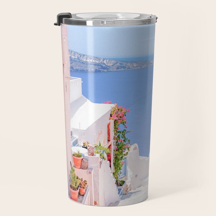 Santorini Greece Mamma Mia Pink Street Travel Mug Gallery Image 3
