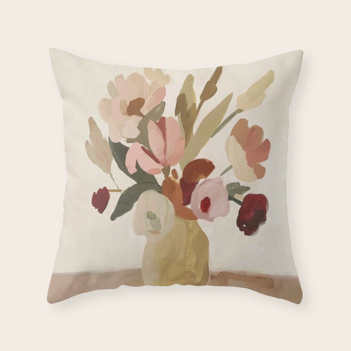 Soft Floral Still Life Throw Pillow Gallery Image 1