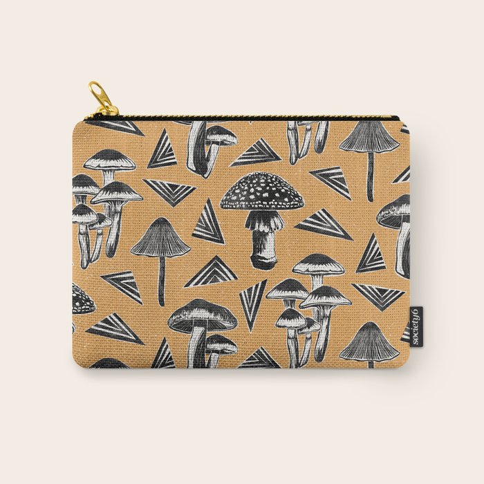 Block-print Mushrooms - ochre Carry All Pouch Gallery Image 1