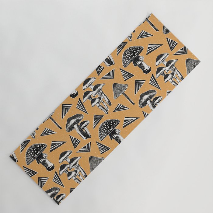 Block-print Mushrooms - ochre Yoga Mat Gallery Image 1