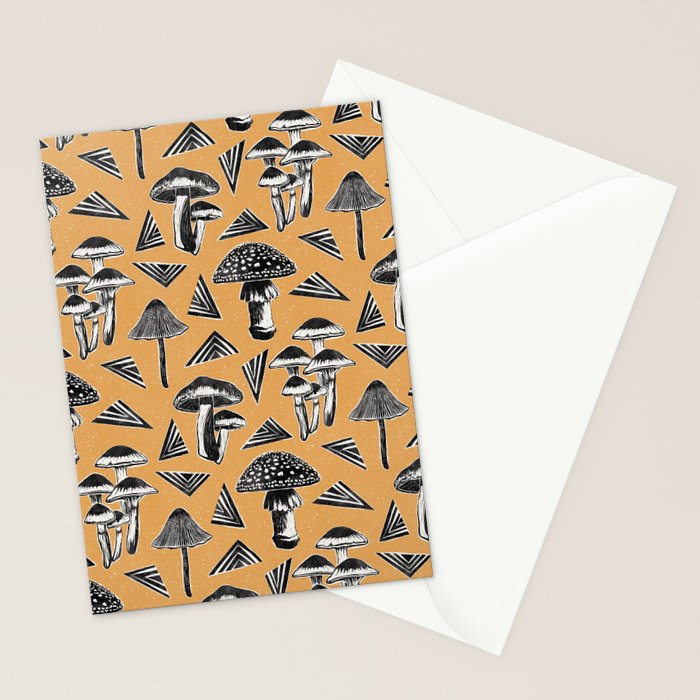 Block-print Mushrooms - ochre Stationery Card Gallery Image 2