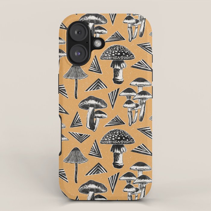 Block-print Mushrooms - ochre iPhone Case Gallery Image 1