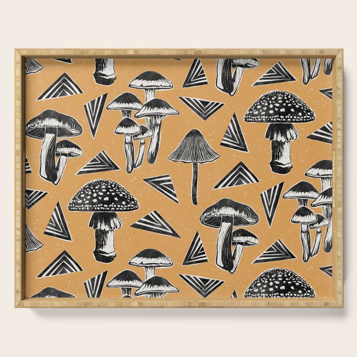Block-print Mushrooms - ochre Serving Tray Gallery Image 1