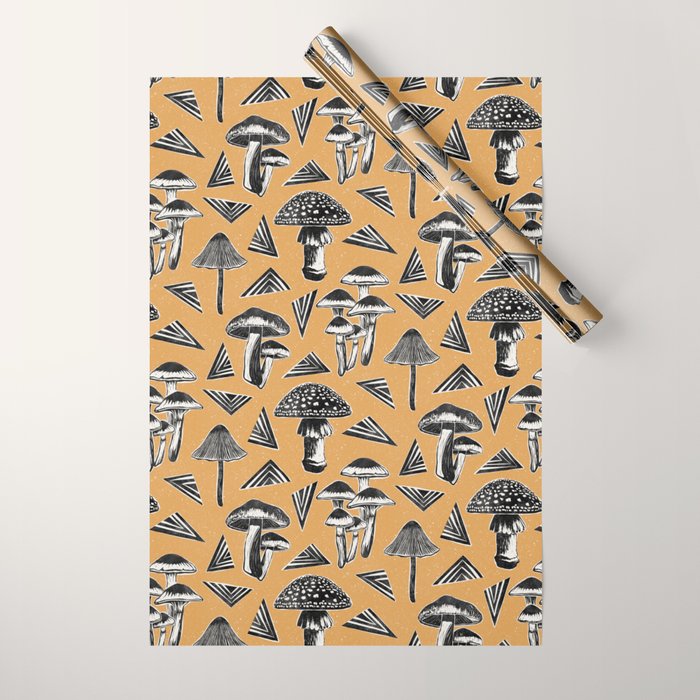 Block-print Mushrooms - ochre Wrapping Paper Gallery Image 1