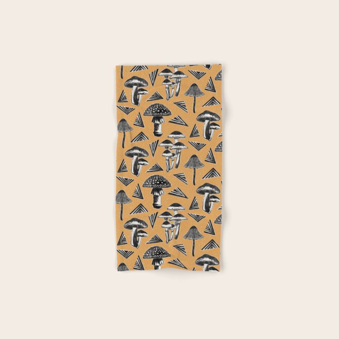 Block-print Mushrooms - ochre Bath Towel Gallery Image 1