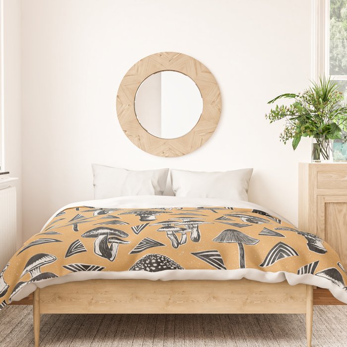 Block-print Mushrooms - ochre Duvet Cover Gallery Image 3
