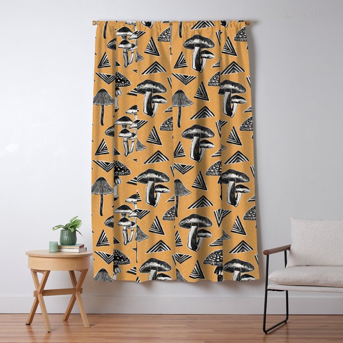 Block-print Mushrooms - ochre Window Curtain Gallery Image 5