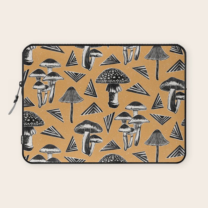 Block-print Mushrooms - ochre Laptop Sleeve Gallery Image 1