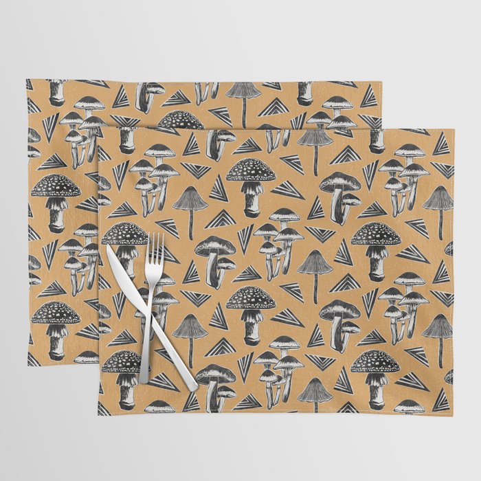 Block-print Mushrooms - ochre Placemat Gallery Image 1