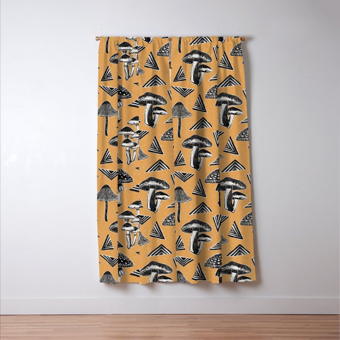 Block-print Mushrooms - ochre Window Curtain Gallery Image 3