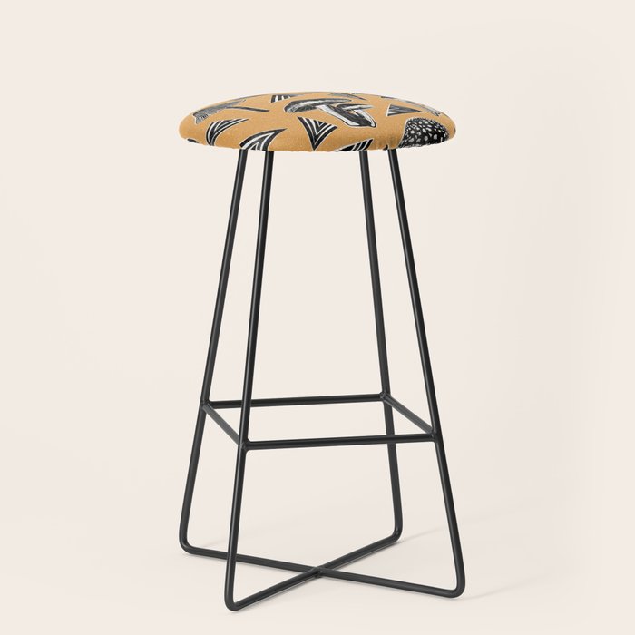 Block-print Mushrooms - ochre Stool Gallery Image 1