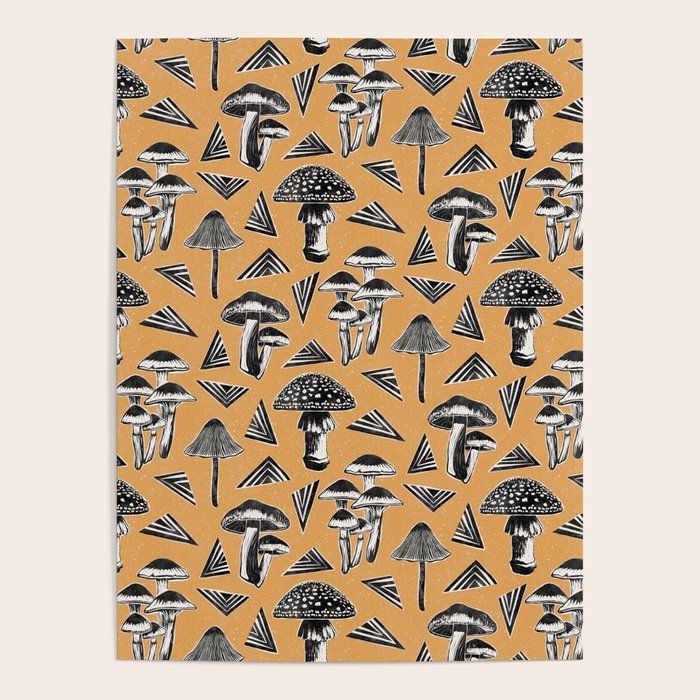 Block-print Mushrooms - ochre Poster Gallery Image 4