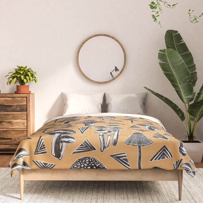 Block-print Mushrooms - ochre Comforter Gallery Image 3