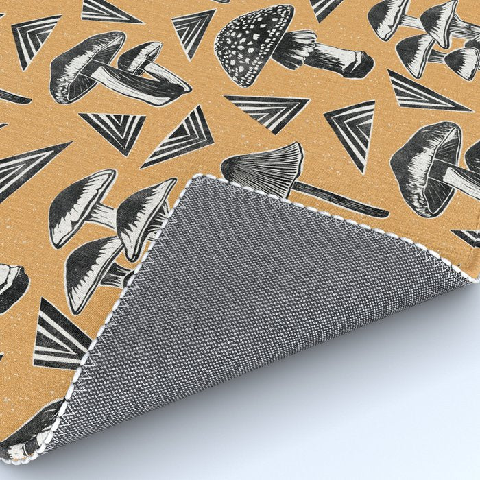 Block-print Mushrooms - ochre Rug Gallery Image 4