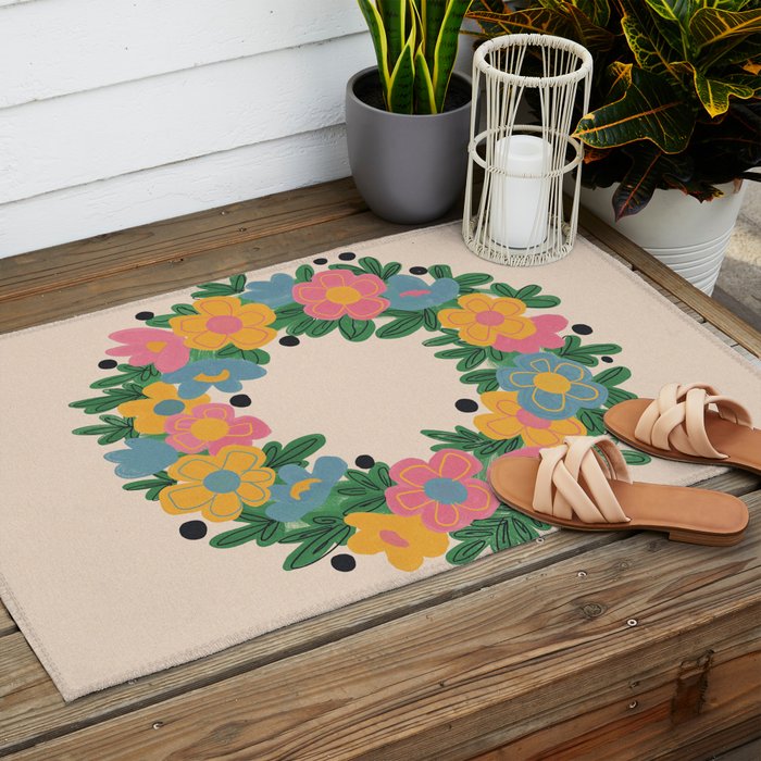 Floral Wreath Outdoor Rug Gallery Image 2