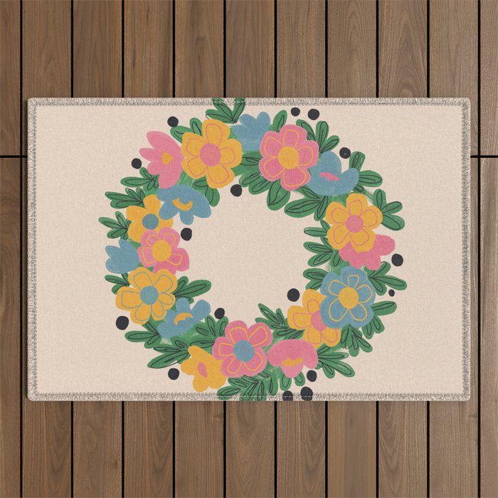 Floral Wreath Outdoor Rug Gallery Image 1