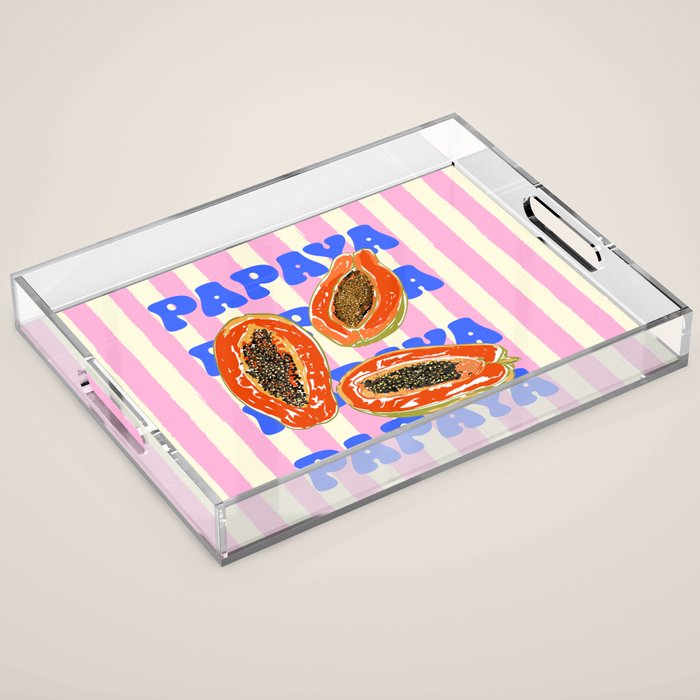 Papaya Stripes Tropical Summer Illustration Acrylic Tray Gallery Image 1