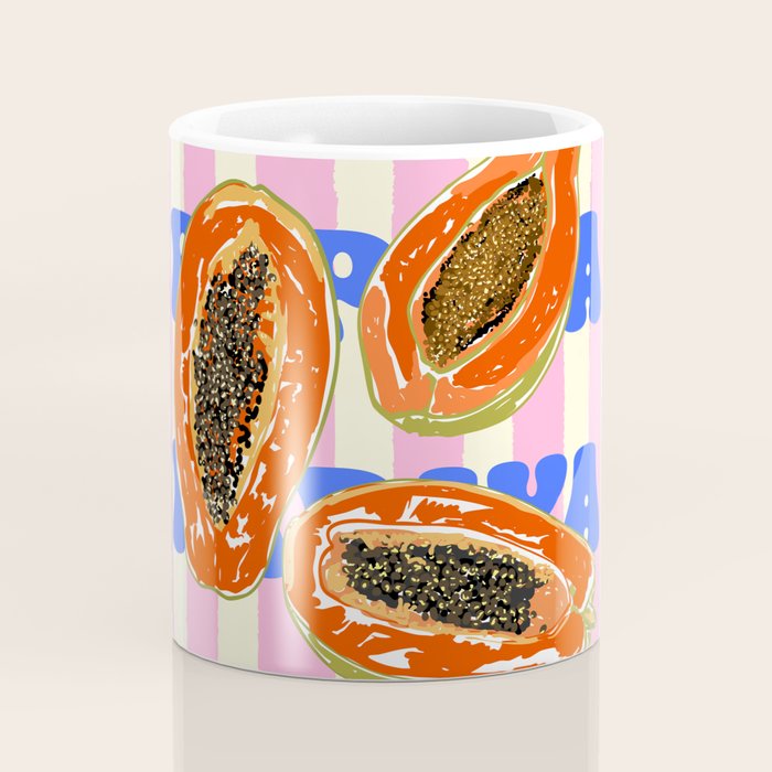 Papaya Stripes Tropical Summer Illustration Coffee Mug Gallery Image 4