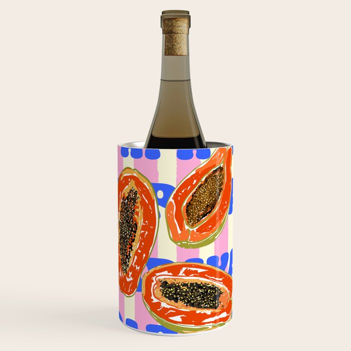 Papaya Stripes Tropical Summer Illustration Wine Chiller Gallery Image 1