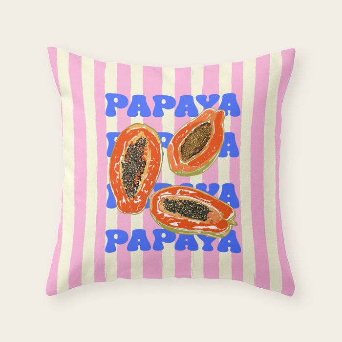 Papaya Stripes Tropical Summer Illustration Throw Pillow Gallery Image 6