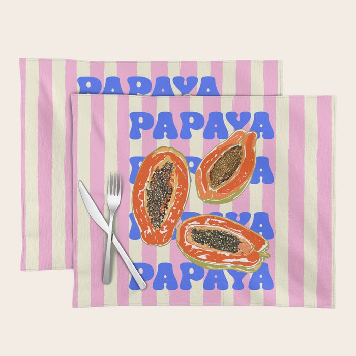 Papaya Stripes Tropical Summer Illustration Placemat Gallery Image 1