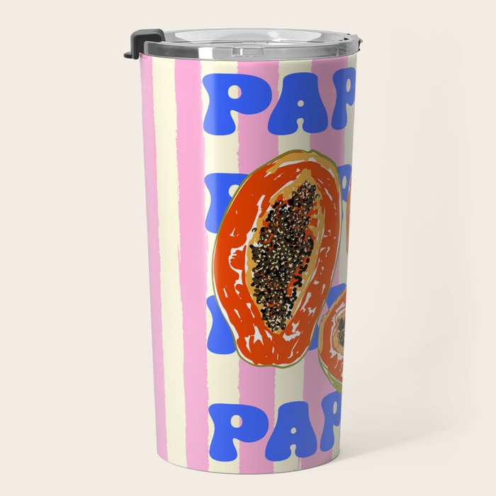 Papaya Stripes Tropical Summer Illustration Travel Mug Gallery Image 3