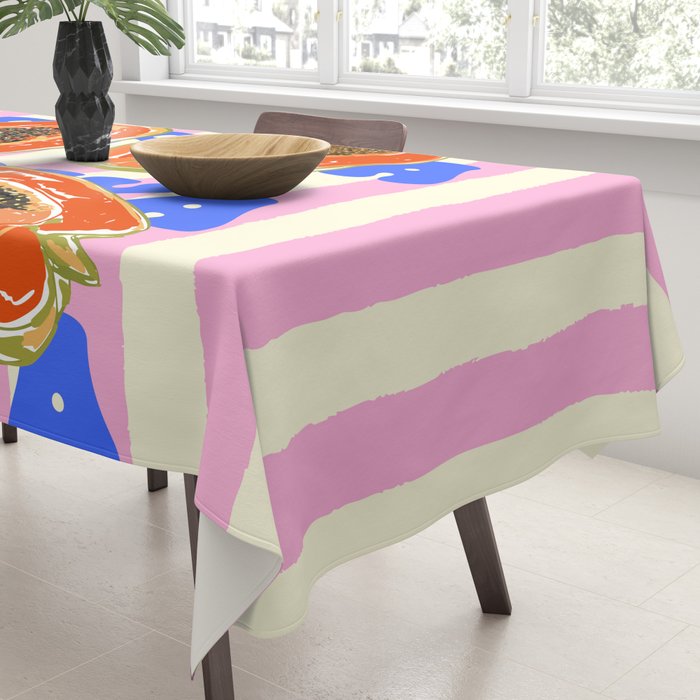 Papaya Stripes Tropical Summer Illustration Tablecloth Gallery Image 3