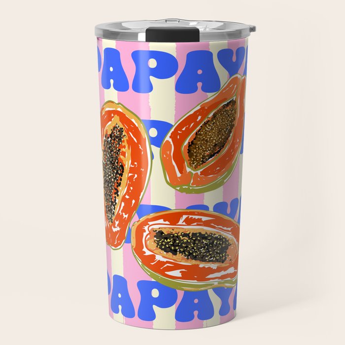 Papaya Stripes Tropical Summer Illustration Travel Mug Gallery Image 1