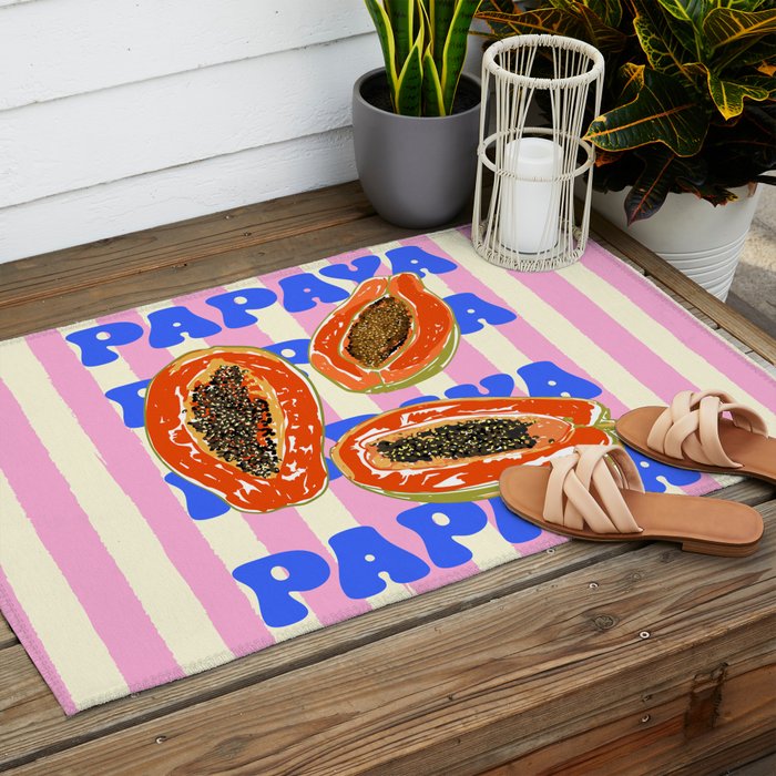 Papaya Stripes Tropical Summer Illustration Outdoor Rug Gallery Image 2