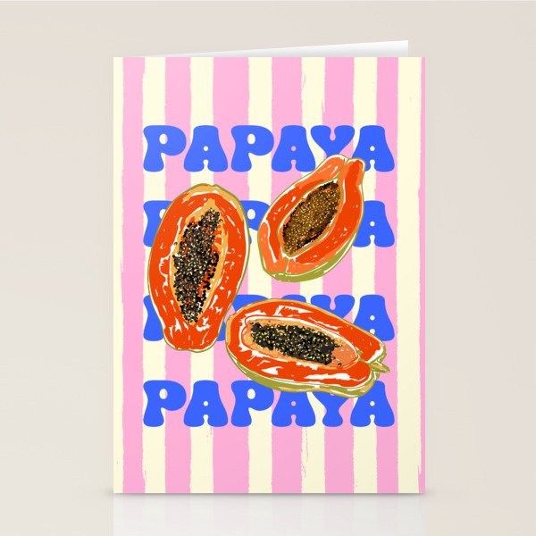 Papaya Stripes Tropical Summer Illustration Stationery Card Gallery Image 1