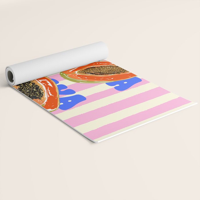 Papaya Stripes Tropical Summer Illustration Yoga Mat Gallery Image 2