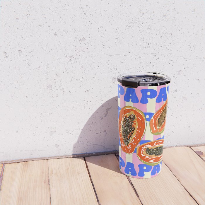 Papaya Stripes Tropical Summer Illustration Travel Mug Gallery Image 4